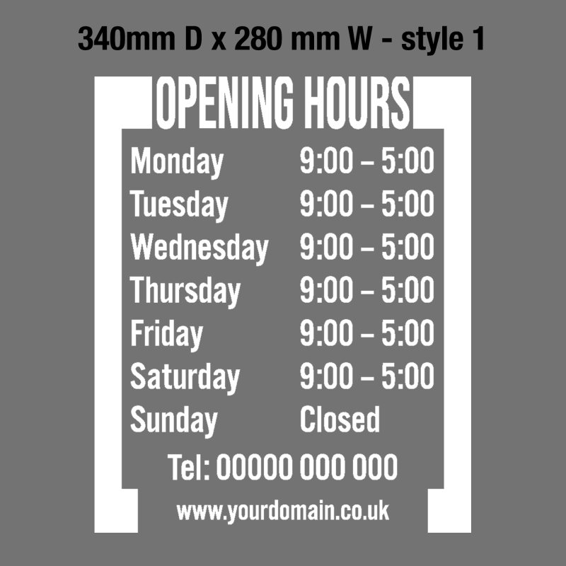 'Opening Hours' Window Sticker